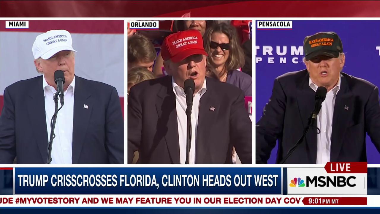 Trump crisscrosses Florida with Clinton out West