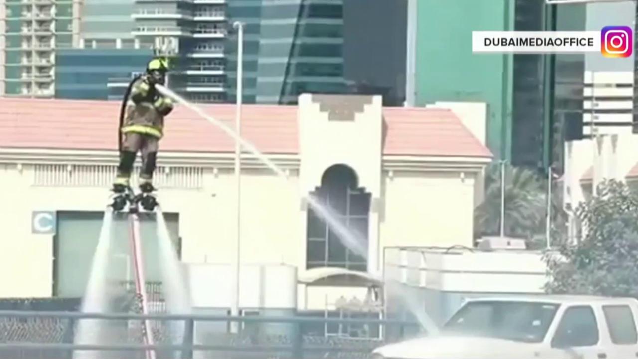 Watch Dubai firefighters use jet packs to put out flames
