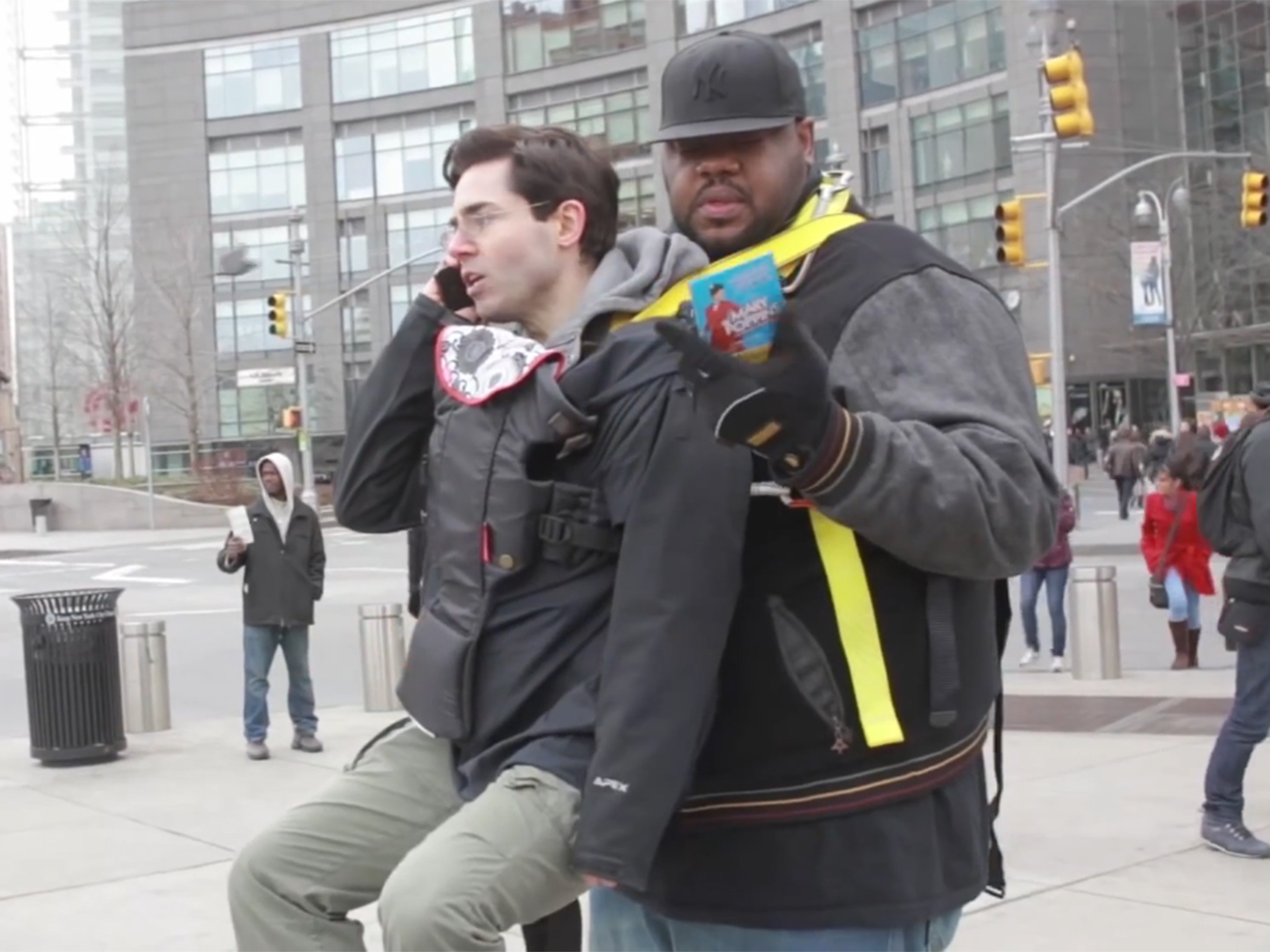 Man toted around NYC in baby carrier by 
