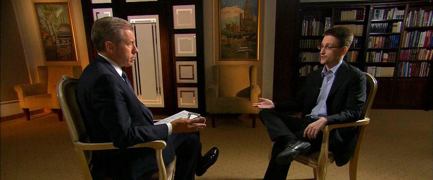 Image: Brian Williams speaks with Edward Snowden during an exclusive interview.