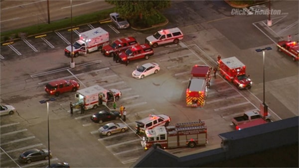 Image: Police activity near a shopping center Monday morning in southwest Houston