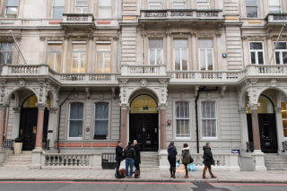 Image: Journalists gather outside the headquarters of Orbis Business Intelligence, the company run by former intelligence officer Christopher Steele, on Jan. 12 in London.