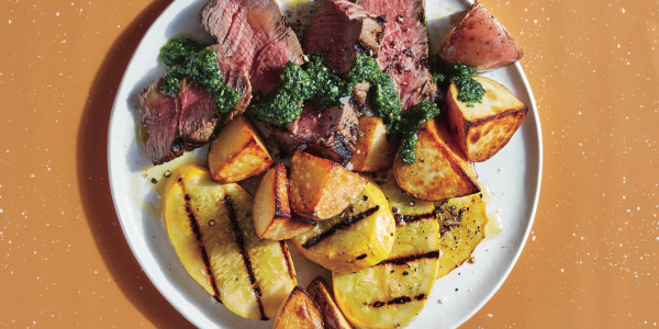 Steak and vegetables with zesty chimichurri