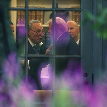 Image: Schumer makes a point to President Donald Trump