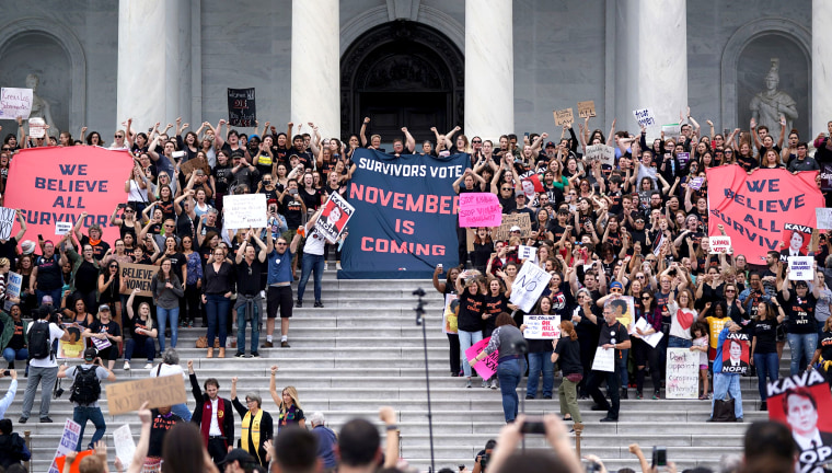 Image: Protesters against U.S. Supreme Court nominee Brett Kavanaugh demonstrate at the U.S. Supreme Court in Washington on Oct. 6, 2018.