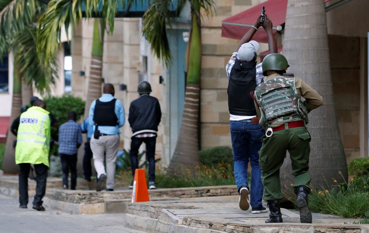 Security forces at the scene in Nairobi, Kenya.