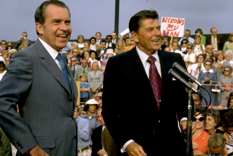 Image: Richard Nixon and Ronald Reagan campaign in 1972.