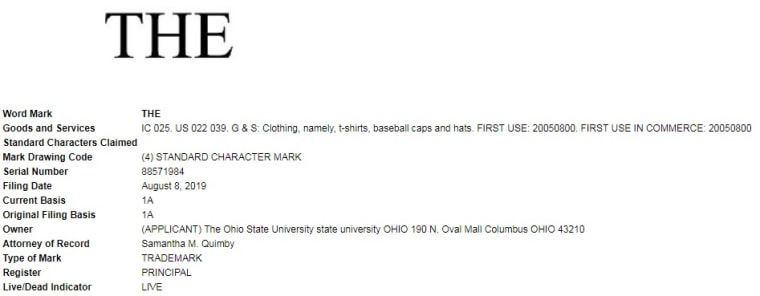 Image; THE Trademark, Ohio State University