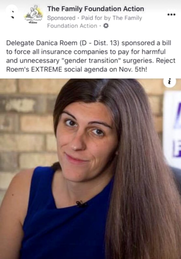 Image: An ad attacking Delegate Danica Roem from The Family Foundation Action on Facebook.