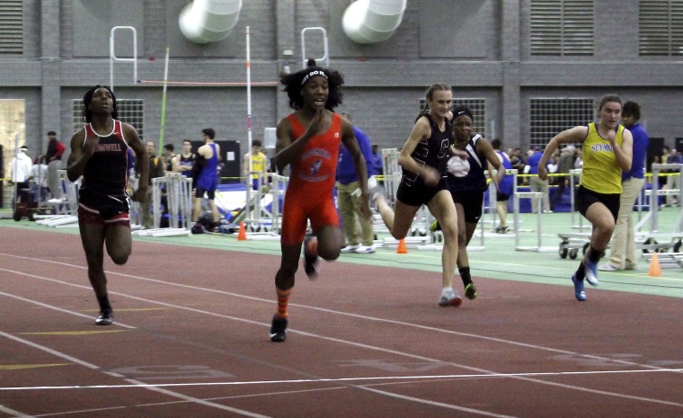 Image: Bloomfield High School transgender athlete Terry Miller, second from left, wins the final of the 55-meter dash over transgender athlete Andraya Yearwood, far left, and other runners in the Connecticut girls Class S indoor track meet at Hillhouse Hi