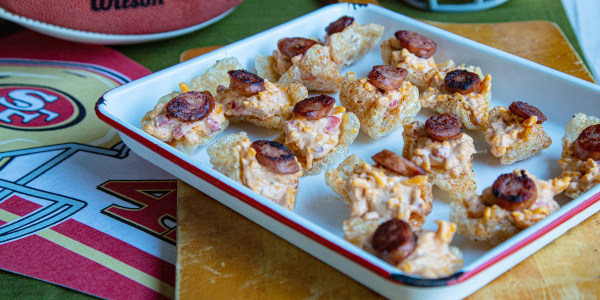 Smoked Sausage and Pimento Cheese Cracklings