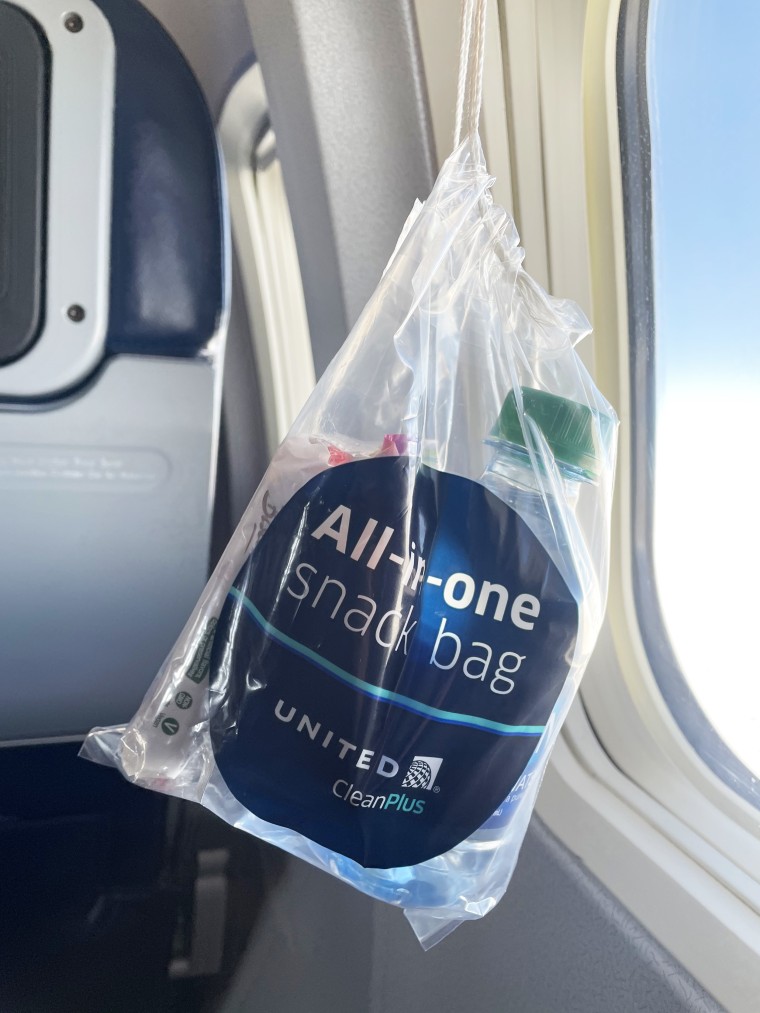 Photo of a snack bag in a plane