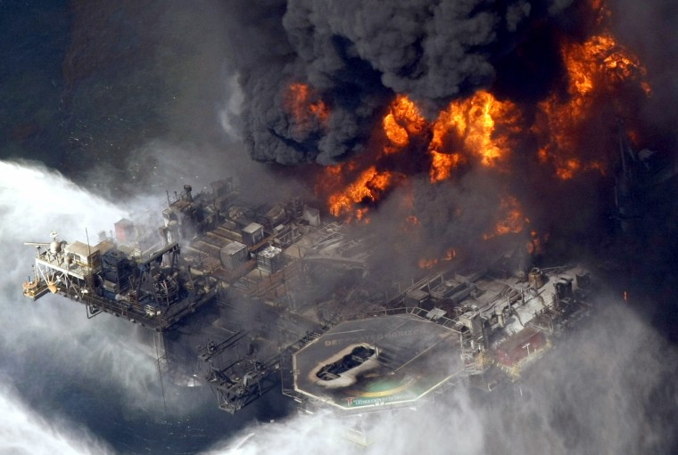 Image: The Deepwater Horizon oil rig burns off the coast of Louisiana on April 21, 2010.