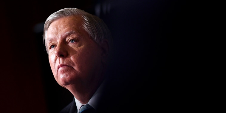 Sen. Lindsey Graham, R-S.C., attends a press conference at the Capitol on Aug. 5, 2022.