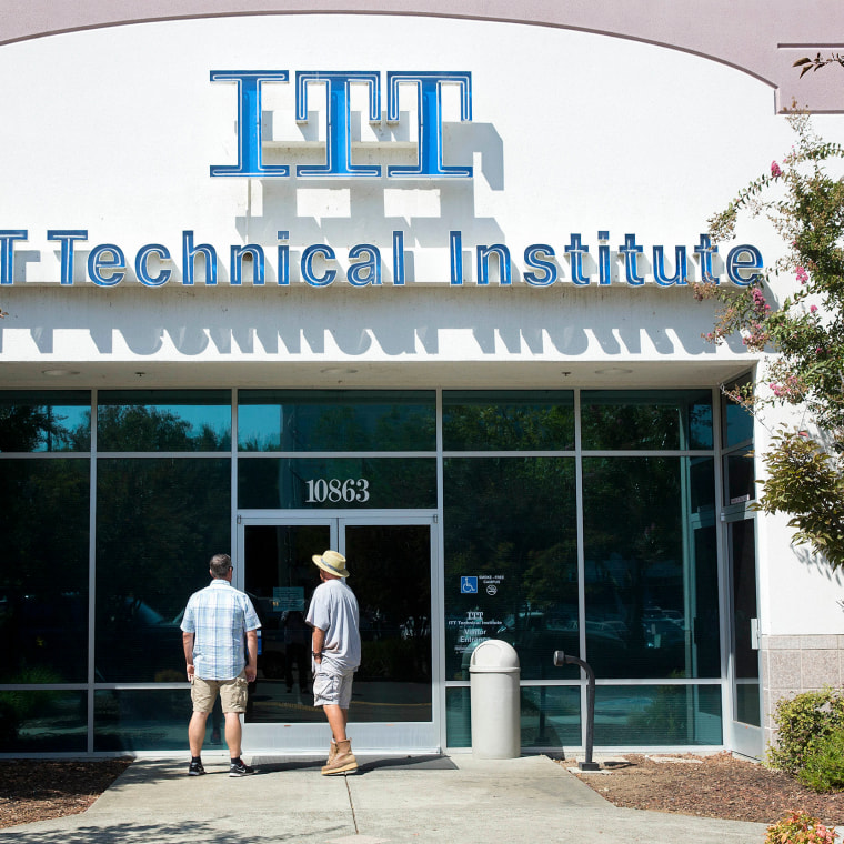 Students find the doors locked outside the ITT Technical Institute campus in Rancho Cordova, Calif., on Sept. 6, 2016.