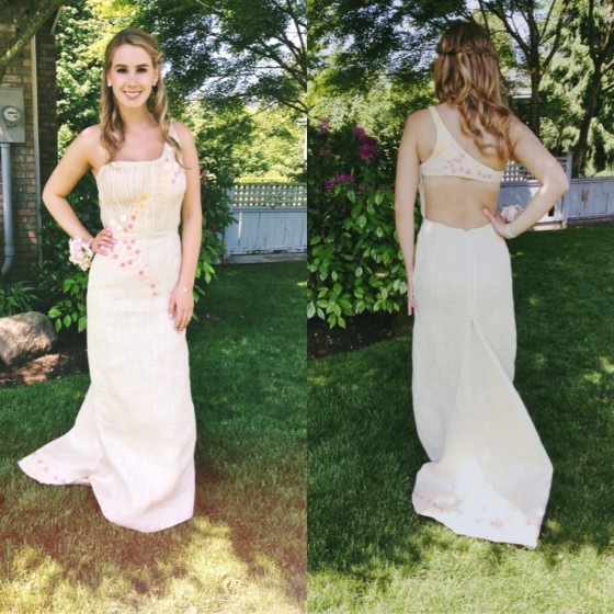 With the help of a designer, Barich was able to go to the prom in burlap to benefit charity, and still be glamorous.